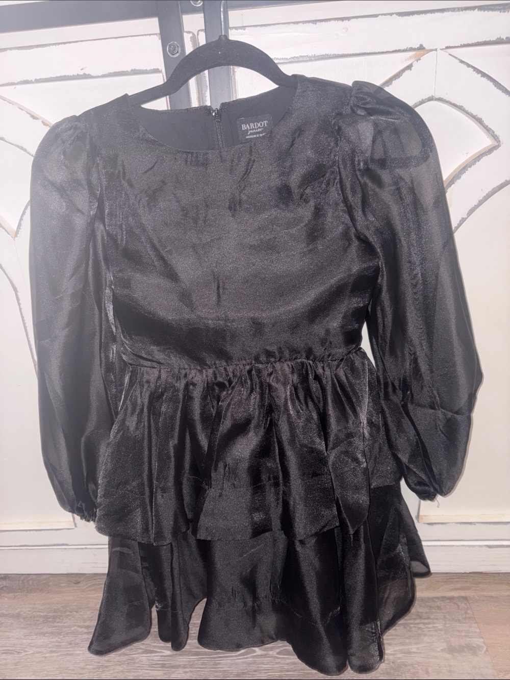 Bardot Black Tiered Peplum Dress with Puff Sleeves